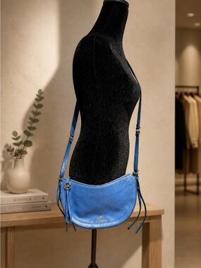 Michael Kors Vintage Bright Blue Leather Crescent Crossbody Bag